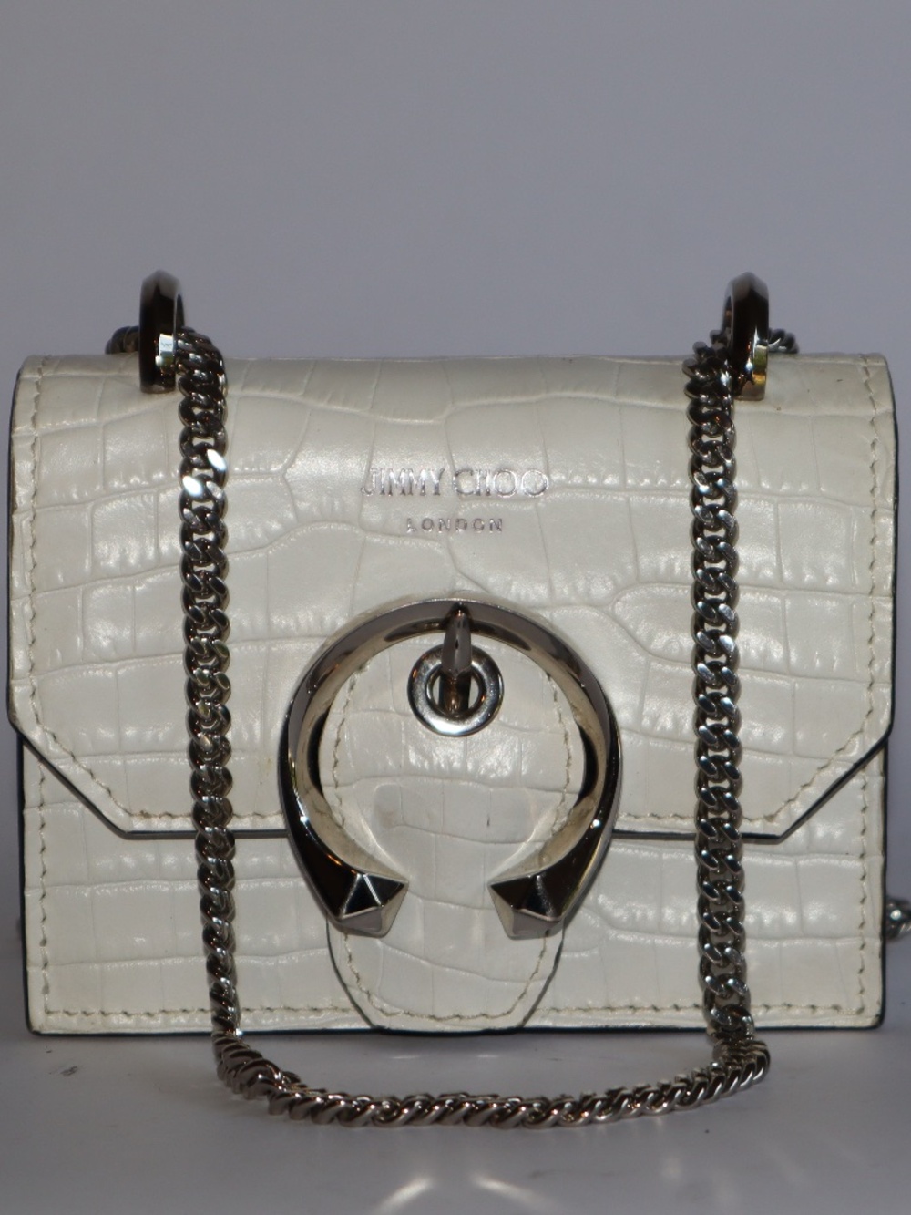 Jimmy Choo Mini Paris White Croc-Embossed Crossbody Bag